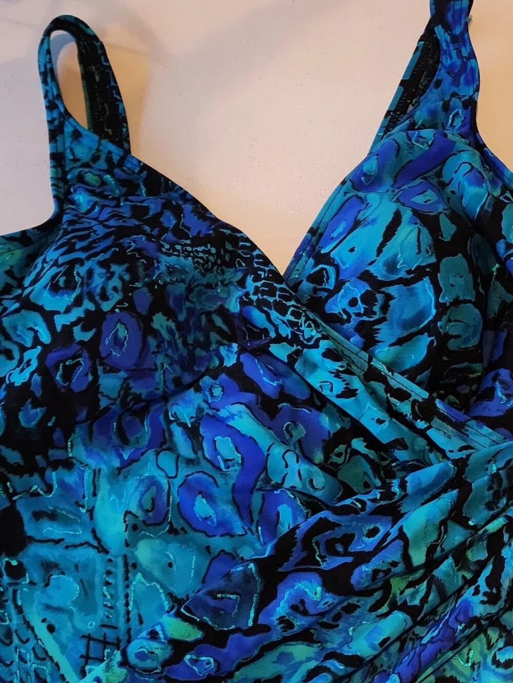 Miraclesuit Teal and Royal Blue Floral Surplice One-Piece Swimsuit